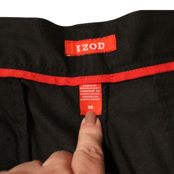 Men's IZOD Black Mid-Length Pleated Shorts with Front and Back Pockets Size 38 - Picture 6 of 7